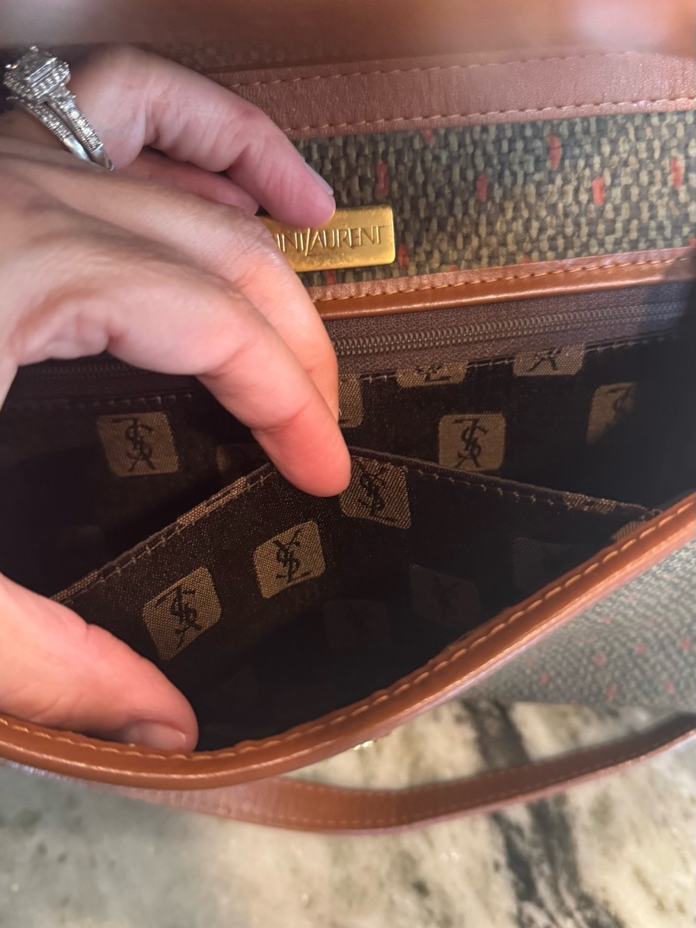 YSL Vintage Signature Monogram Envelope PVC Shoulder Bag with Leather Trim - Picture 9 of 10